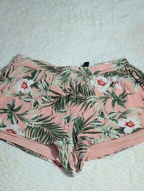 Windsor Pink Tropical Leaf Print Athletic Shorts